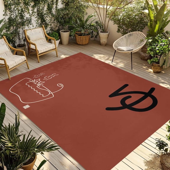 Red Outdoor Rug 3x5 Ft - Reversible Patio Rug Outdoor Camping Rugs, Country Japanese Style Cartoon Cute Cat Animals Washable Indoor Outdoor Area Rugs, Non-Slip Outdoor Carpet Runner for Deck/Porch