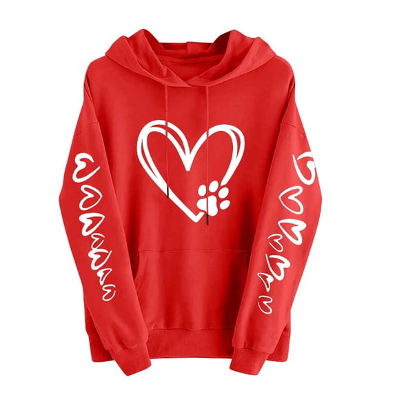 Red Outfits for Teen Girls Fall Winter Long Sleeve Lover Graphic Happy Gift Valentines Day Hood Outfit Sweatshirt Womens 2026 L