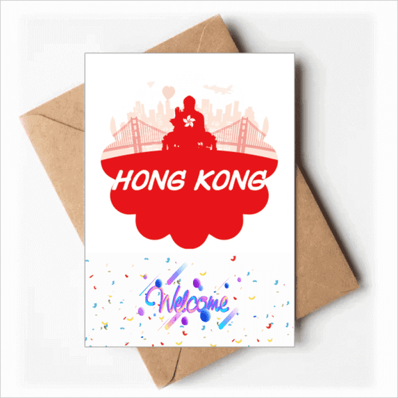 Red Outline China Hongkong Welcome Back Greeting Cards Envelopes Blank