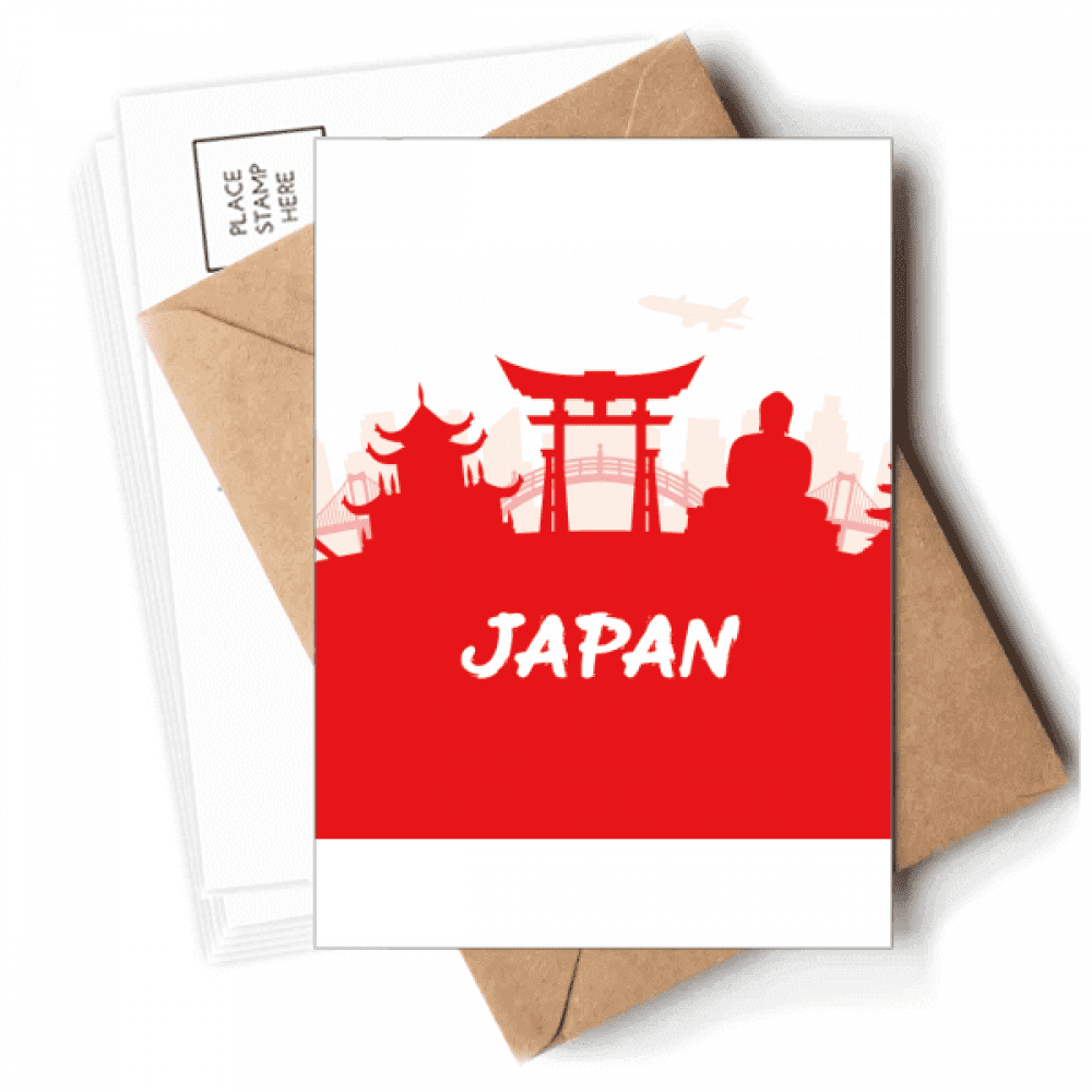 Red Outline Landmark Japan Postcards Envelopes Blank Note Cards Mailing