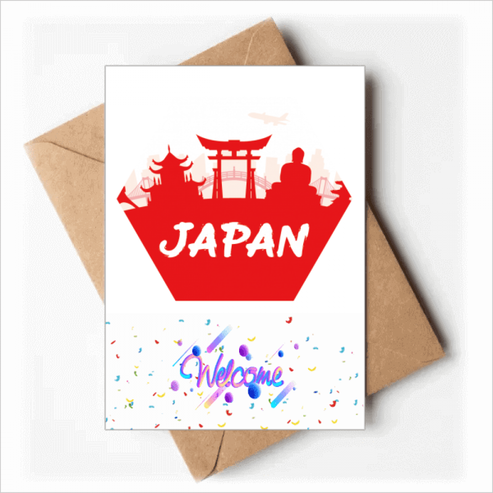 Red Outline Landmark Japan Welcome Back Greeting Cards Envelopes Blank