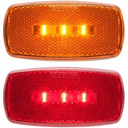 Red Oval Surface Mount LED Marker & Clearance Lights with Reflex, Black Base