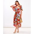 thumbnail image 1 of Red Oversize Floral Ruche Midi Dress, 1 of 7