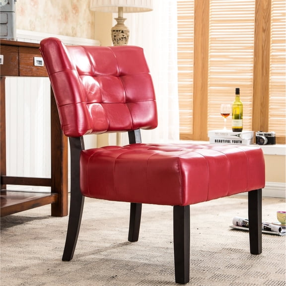 Red Oversized Accent Chair With Leather Seat And Stability Upholstery Space