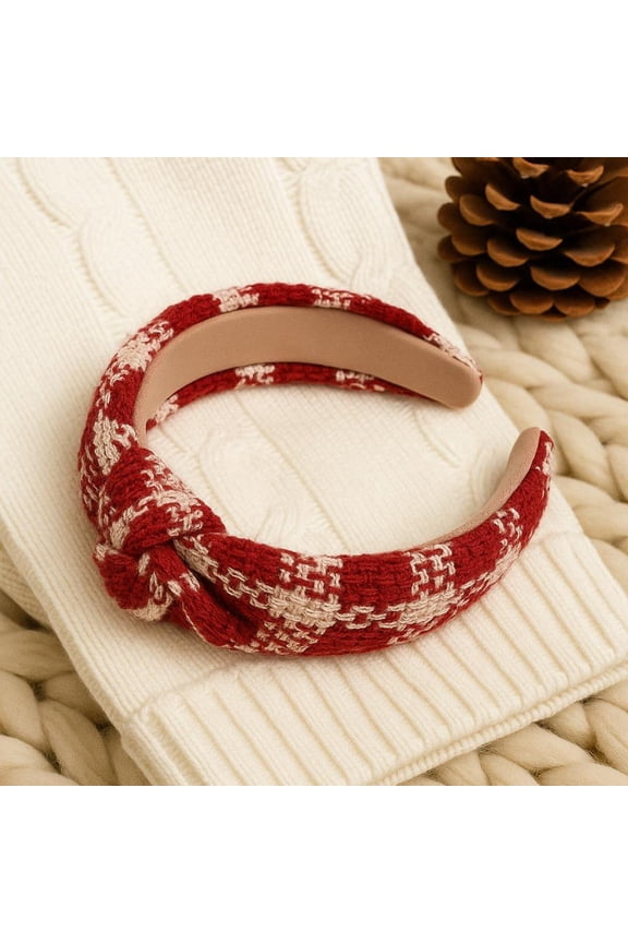 Red Oversized Top Knot Gingham Headband