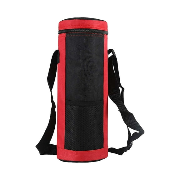 Red Oxford Insulated Water Bottle Carrier Bag 2L with Adjustable Shoulder Strap for Travel Picnic Outdoor Use