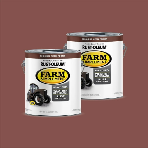 2 Pack, Red Oxide Metal, Rust-Oleum Flat Specialty Farm and Implement Primer-280171, 1 gal