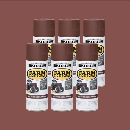 6 Pack, Red Oxide Metal, Rust-Oleum Flat Specialty Farm and Implement Primer Spray-280137, 12 oz
