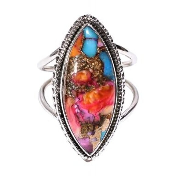 Red Oyster Turquoise Stone 925 Sterling Silver Statement Ring Gift Jewelry
