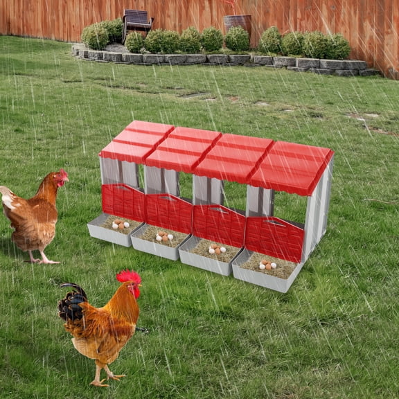 Red PP 121.1*51.5*46.5cm Four-Grid Laying Hen Nest Box Slope Egg Collection Design Outdoor Egg Box