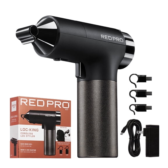 Red PRO LOC-KING Cordless Auto Loc Styler - Internationally PATENTED, Worlds First & Fastest