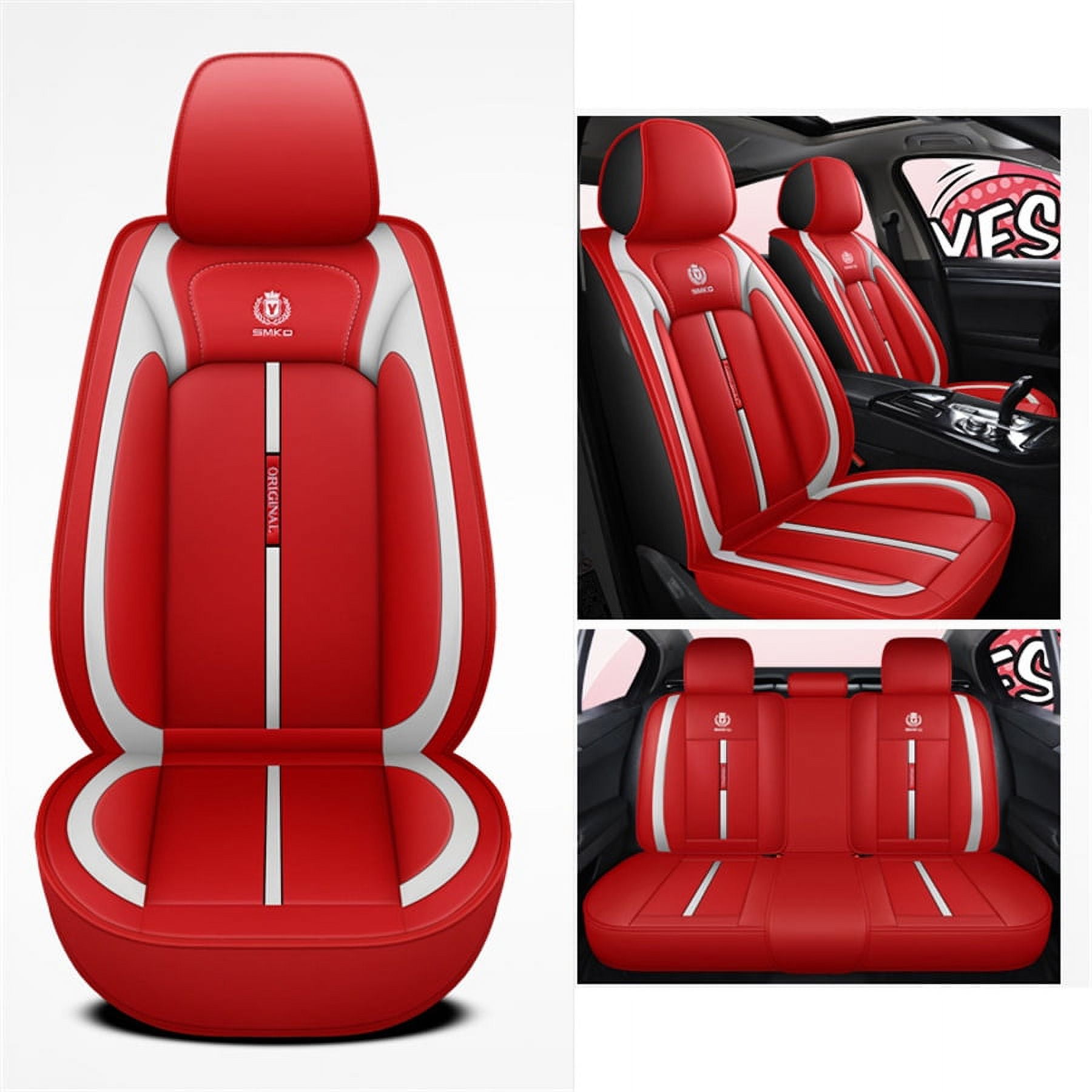 Red and Gray PU Leather Full Set Car Seat Covers