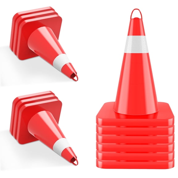 Red PVC Traffic Cones Set of 12, Reflective Safety Road Cone with Handle, Stackable Construction Parking Warning Cones