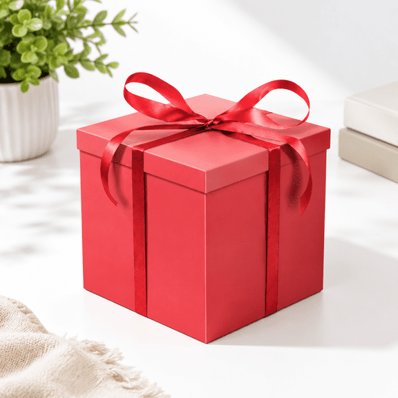 Red (Pack of 1) Large Collapsible Gift Box with Lid for Presents