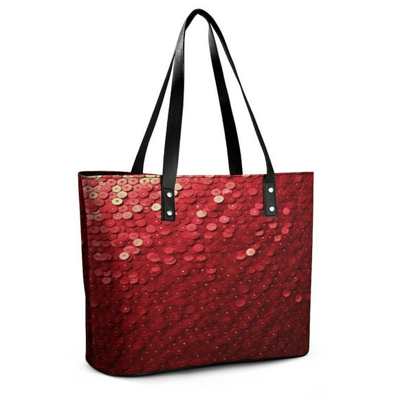 Red Paillette Sequin Pattern Woman Leather Handbags Large Tote Bag Fashion Portable Handbags With Zipper