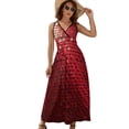 thumbnail image 1 of Red Paillette Sequin Print Womens Night Club Maxi Dress V Neck Sleeveless Bohemia Long Dresses, 1 of 9