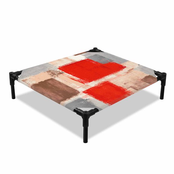 Red Paint Elevated Dog Bed, Abstract Mottled Cooling Breathable Outdoor Raised Dog Cot Bed with Metal Frame Non-Slip Feet for Small Dog 20x20in