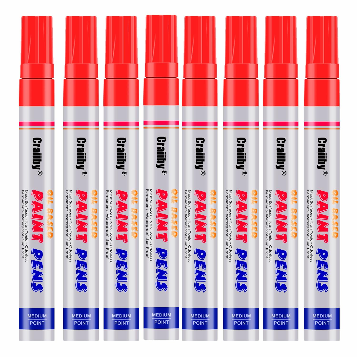 Red Paint Markers, 8 Pack OilBased Waterproof Quick Dry Permanent