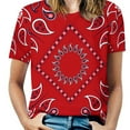 thumbnail image 1 of Red Paisley Bandana-1 Women's Short Sleeve T-Shirt Crew Neck Casual Summer Trendy Loose Fit Tops, 1 of 6