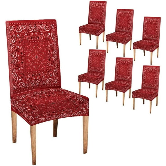 Red Paisley Bandana Chair Cover Chair Covers Set of 6 Stretch Removable Washable Slipcovers for Dining Room Hotel Kitchen