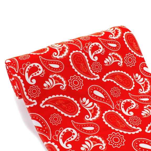 Red Paisley Bandana DBP Fabric - Double Brushed Polyester 4 Way Stretch - 1/2 yard