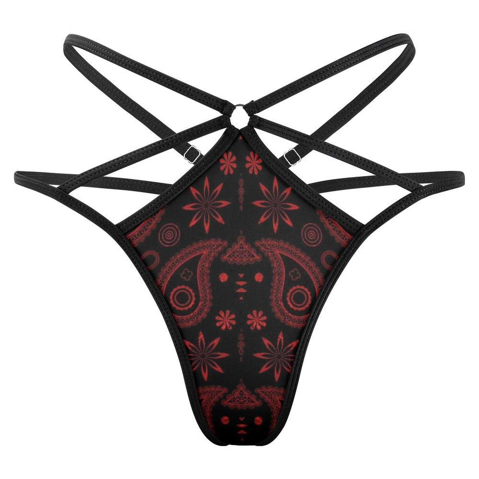 String Bandana Red Paisley Bandana Pattern Open Type Women's Panties Crotch Opening G ...