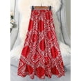 thumbnail image 1 of Red Paisley Bandana Print Elastic Waist Flowing A-Line Maxi Skirt For Women Casual Summer Vacation Skirt, 1 of 5