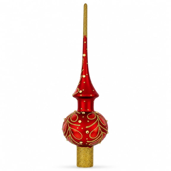 Red Paisley Glass Christmas Tree Topper 11 Inches