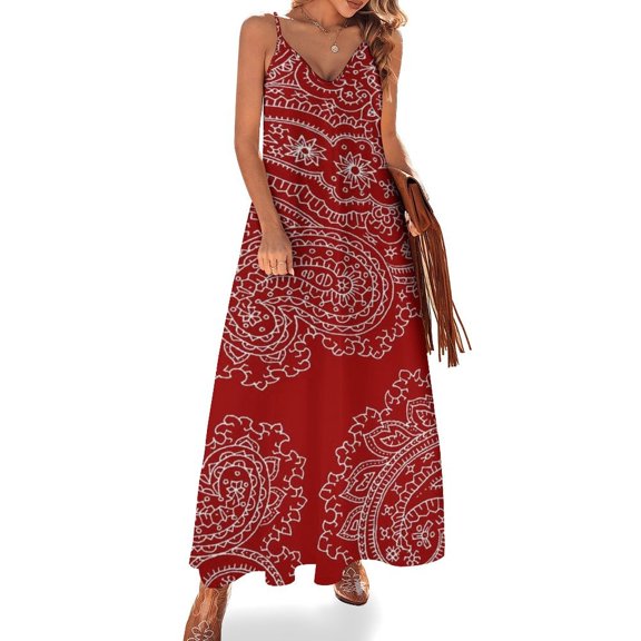 Red Paisley Pattern Sleeveless Dress Dresses Women Summer Women's Summer Clothing