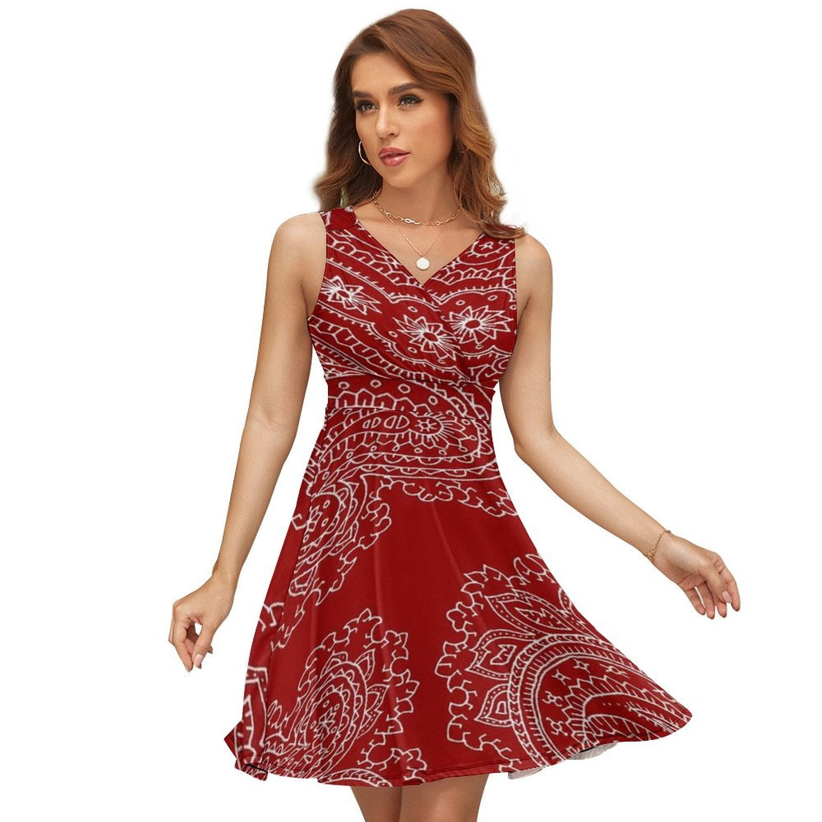 Red Paisley Pattern Sleeveless Dress Women Summer Evening Dresses Ladies Sundress Red Paisley Pattern Sleeveless Dress Women Summer Evening Dresses Ladies Sundress