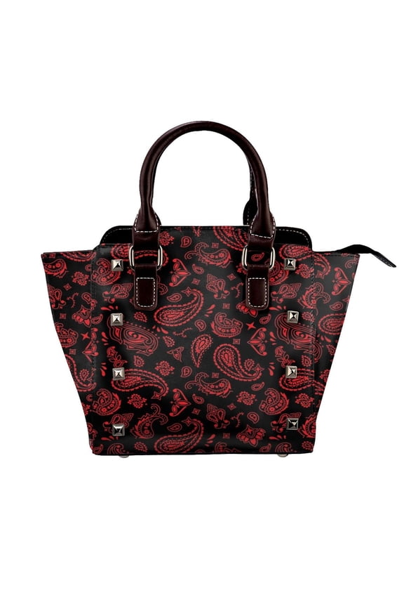 Red Paisley Velvet Edition Rivet Fashion One-Shoulder Women's Handbag Tote Bag