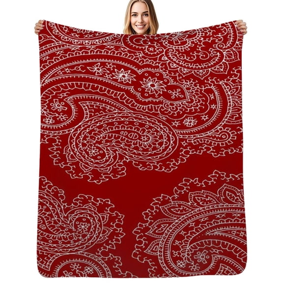 Red Paisley pattern Flannel Blanket Warm Soft Bedding Throws Winter Camping Chair Sofa Bed