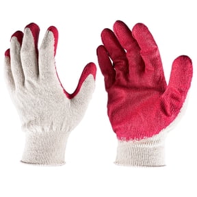 Bamboogro Work Gloves Palm Latex Dipped Nitrile Coated - Cotton Shell - 10 Pairs, Medium, Red