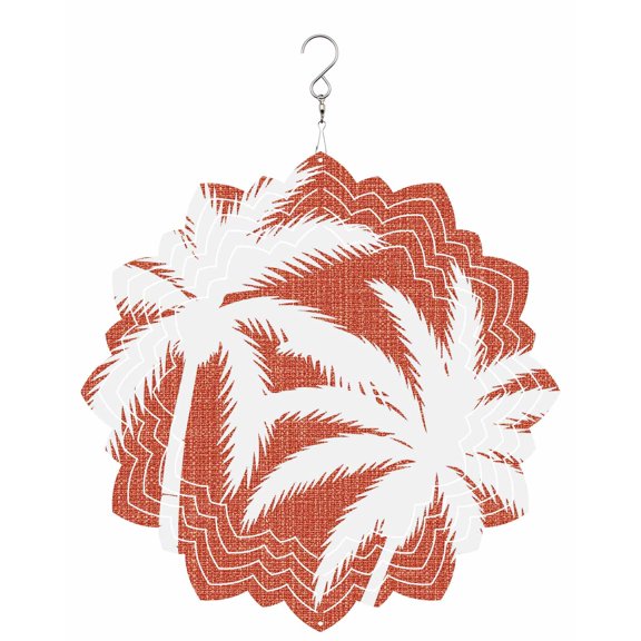 Red Palm Tree Wind Spinner for Garden Yard 8In, Summer Tropical Beach Country Tree Leaf Linen Texture 3D Stainless Steel Kinetic Hanging Wind Spinners Rustproof Outdoor Decor for Lawn Patio Home