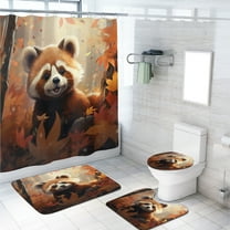 Red Panda 4 Pcs Shower Curtain Set Cute Animal Autumn Forest Maple Leaves with 12 Hooks, Bath Mat Set Bathroom Decor by Durable Waterproof Fabric, 72x72 Inch