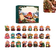 Red Panda Advent Calendar, 24 Days of Acrylic Animal Ornaments, Christmas Countdown Blind Box, Holiday Decor Gift