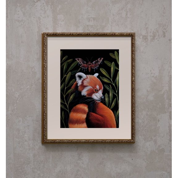 Red Panda And Moth From Original Wall Art Print, Living Room And Gallery Wall Decor