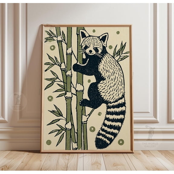 Red Panda Bamboo Japanese Woodblock Poster Unframed Paper Print