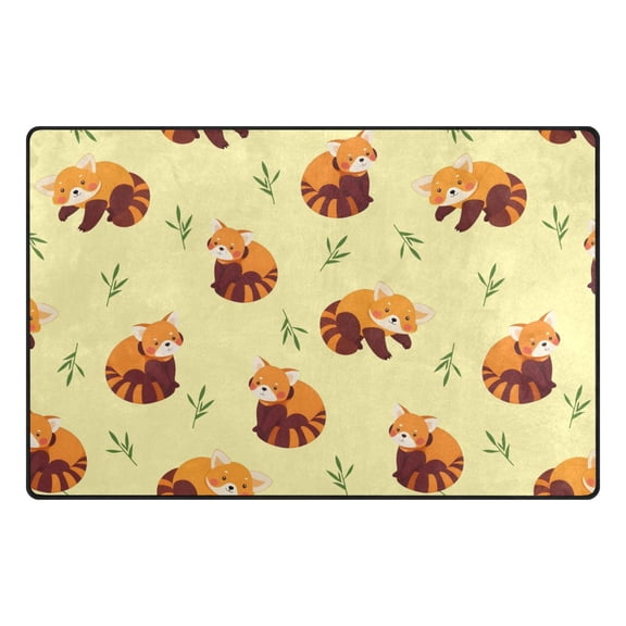 Red Panda Bamboo Leaves Pattern Memory Foam Area Rug 60"x39" Non Slip, Absorbent, Fade Proof for Living Room, Bedroom, Office