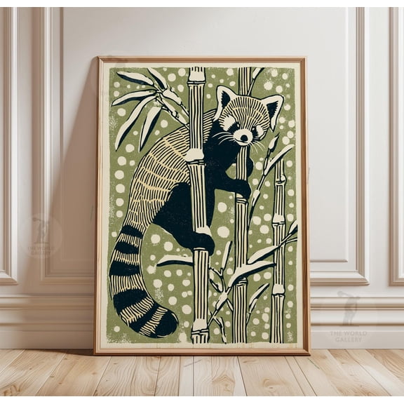 Red Panda Bamboo Poster Japanese Woodblock Animal Print Minimal Forest Wall Art Decor 3
