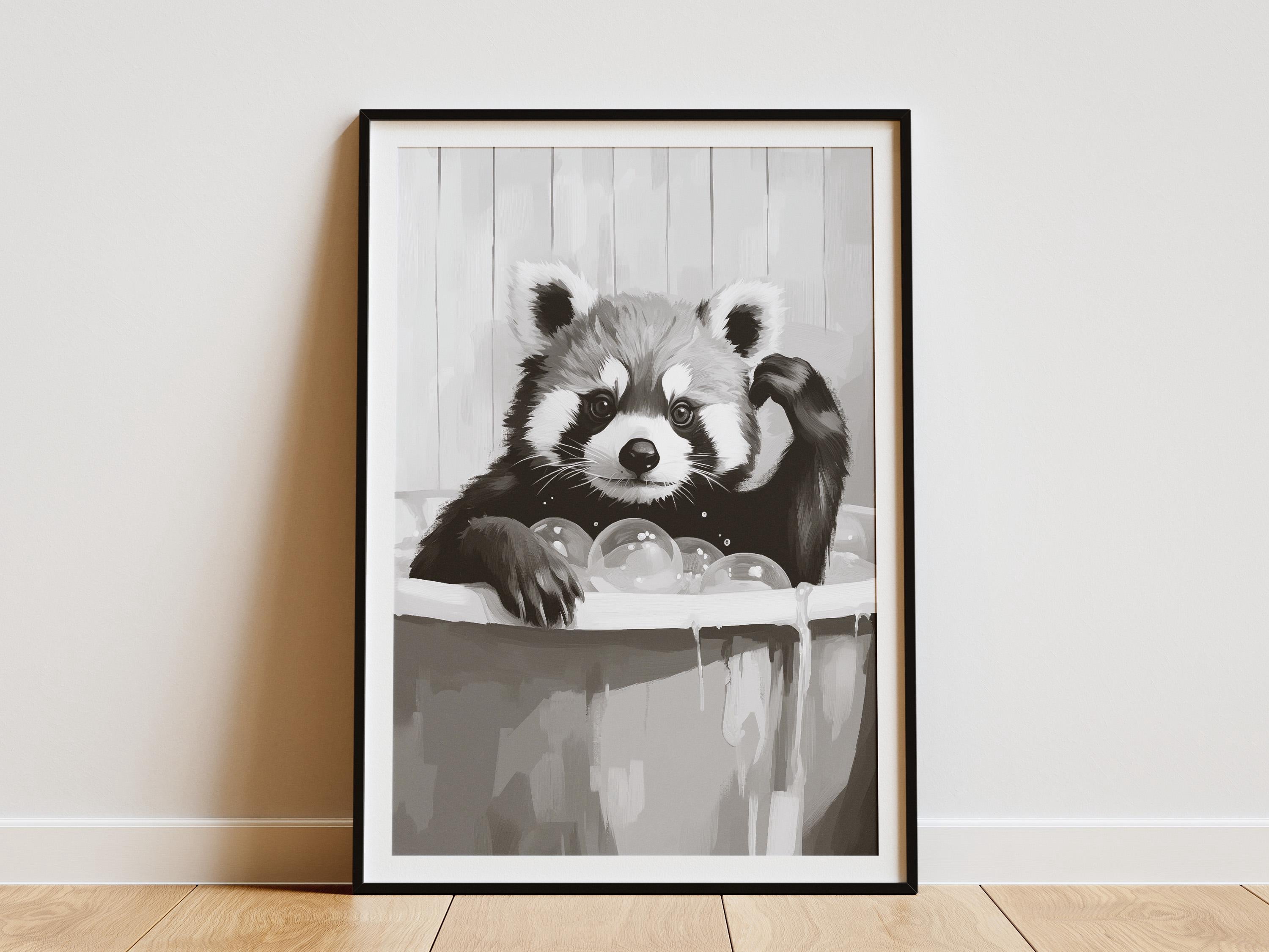 Red Panda Bathtub Bubble Bath Poster Print Animal Wall Art Cute ...