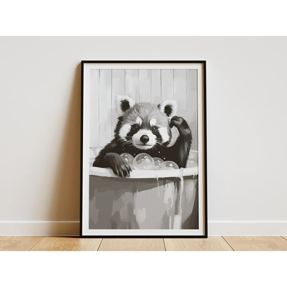 Red Panda Bathtub Bubble Bath Poster Print Animal Wall Art Cute Bathroom Decor Playful Animal Art Print Whimsical Red Panda Art Unique Gift - Poster Unframed