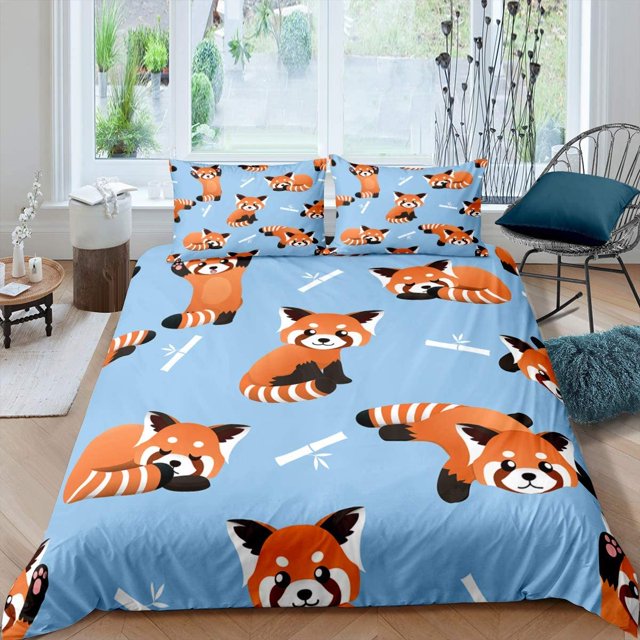 Red Panda Bedding Set Cute Animal Comforter Cover Kids Toddler Cartoon