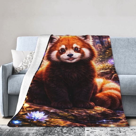 Red Panda Blanket Cozy Soft Home Decor Gift for Animal Lovers with Serene Forest Design 50x40