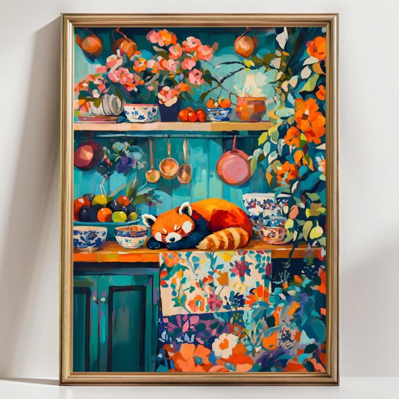 Red Panda Colorful Kitchen Wall Art Decor Unframed Paper Print