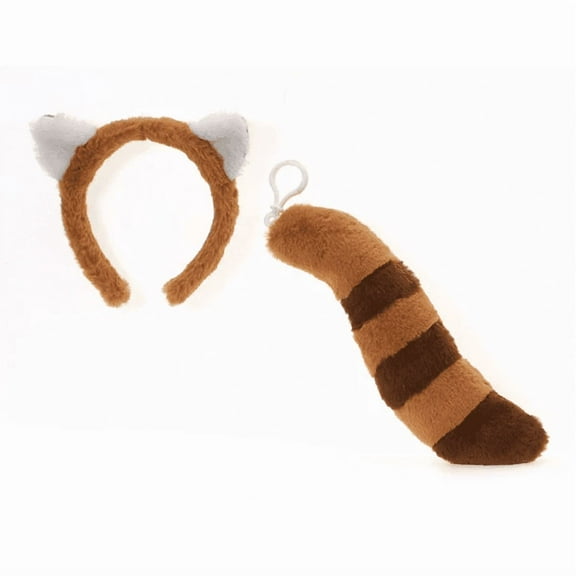Red Panda Ears Headband and Tail Costume Set Ideal Plush Animal Accessory for Dress-Up, Play, and Gifting
