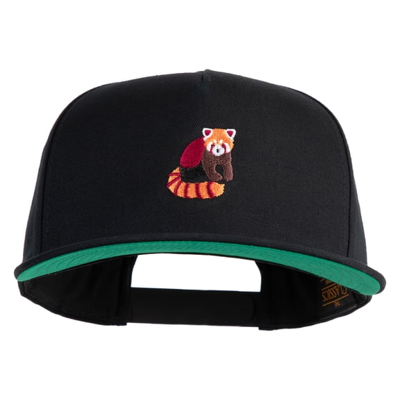 Red Panda Embroidered 5 Panel Flat Bill Twill Snapback Solid Cap - Black OSFM