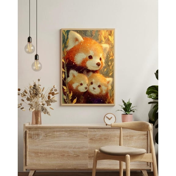 Red Panda Family Wall Art Warm Amber Orange Modern Animal Wall Art Cozy Luxe Nursery Decor Tender Heartwarming Statement Piece Unframed Paper Print