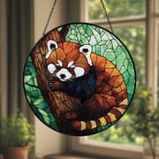 Red Panda Faux Stained Glass Suncatcher, Handmade Animal Hanging Art, Red Panda Glass Decor for Garden & Home, Red Panda Lovers Gift