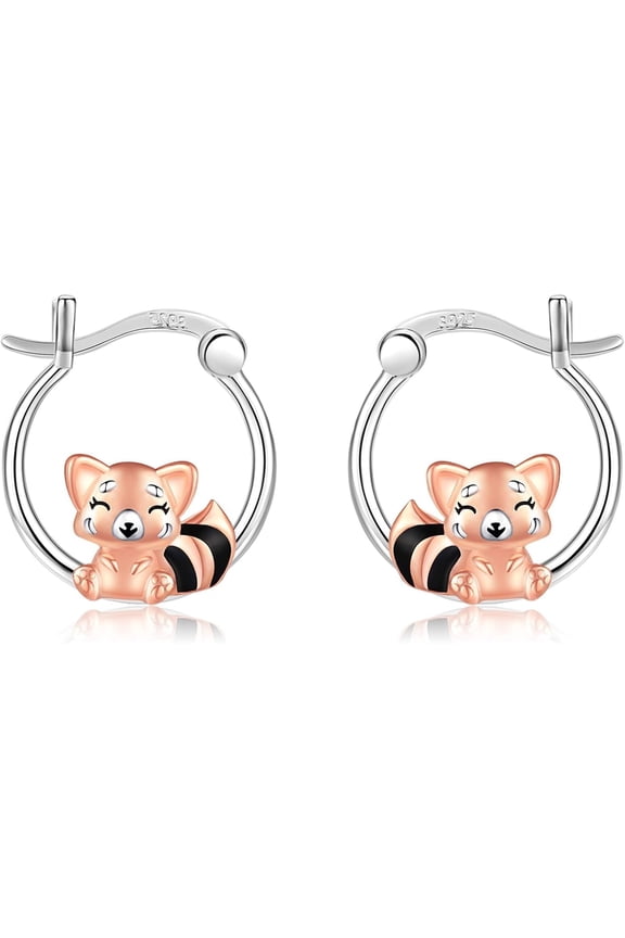 Red Panda Hoop Earrings 925 Sterling Silver Red Panda Hoop Earrings Gifts Jewelry for Women